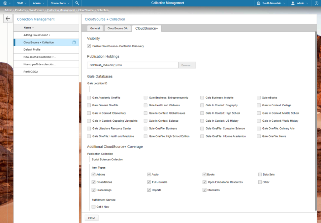 CloudSource+ Collection Management